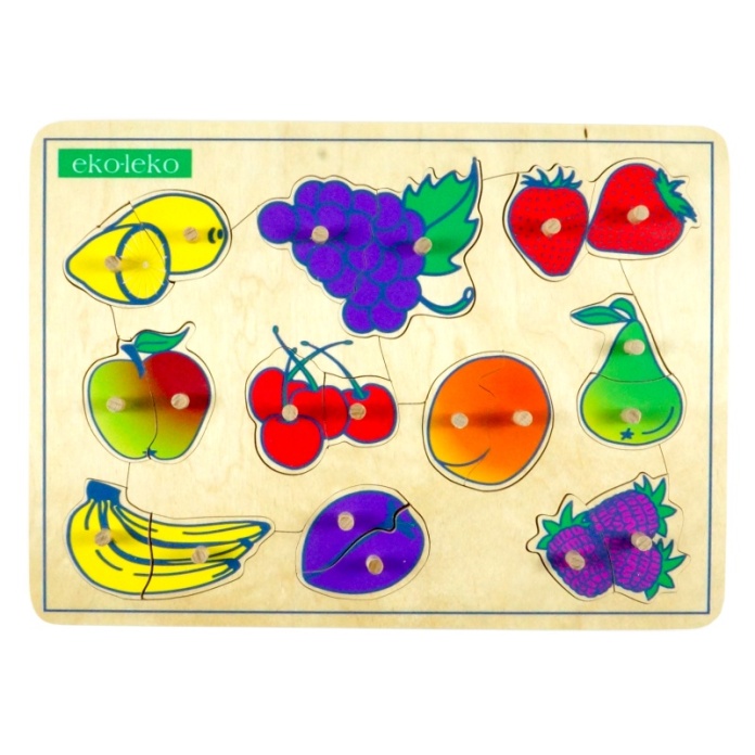 Drewniana układanka owoce z kołeczkami dla seniora